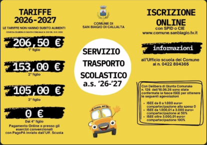 Locandina: Trasporto scolastico 2026/27: iscrizioni aperte